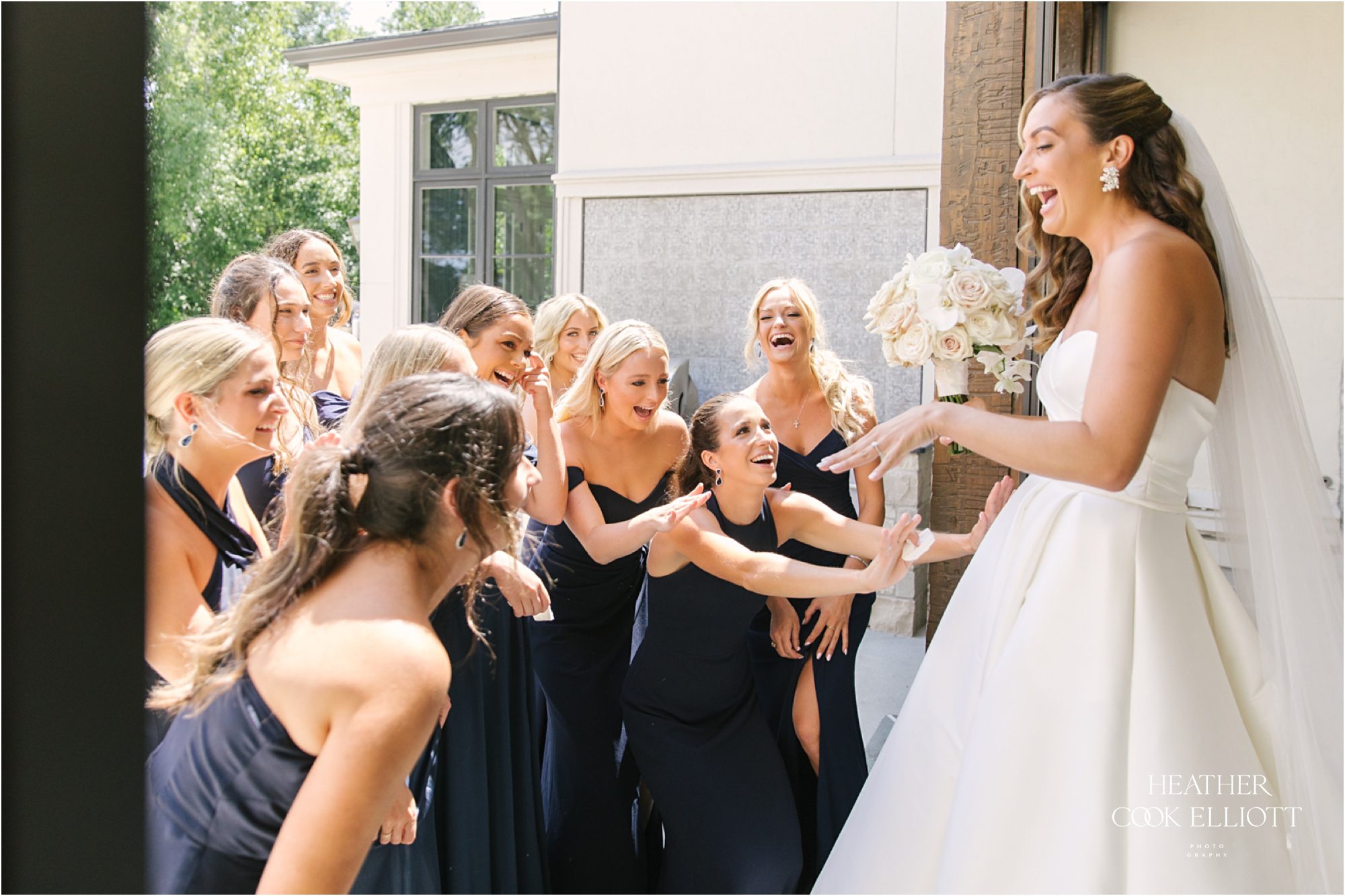 bridal party first look with bride