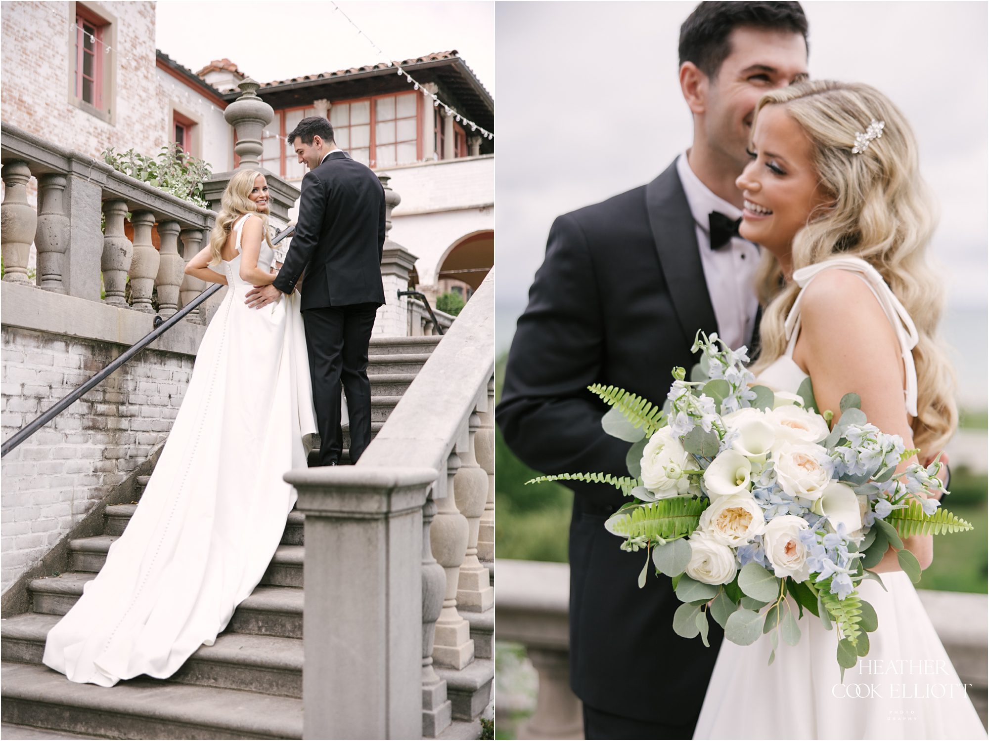 villa terrace first look and bridal portraits