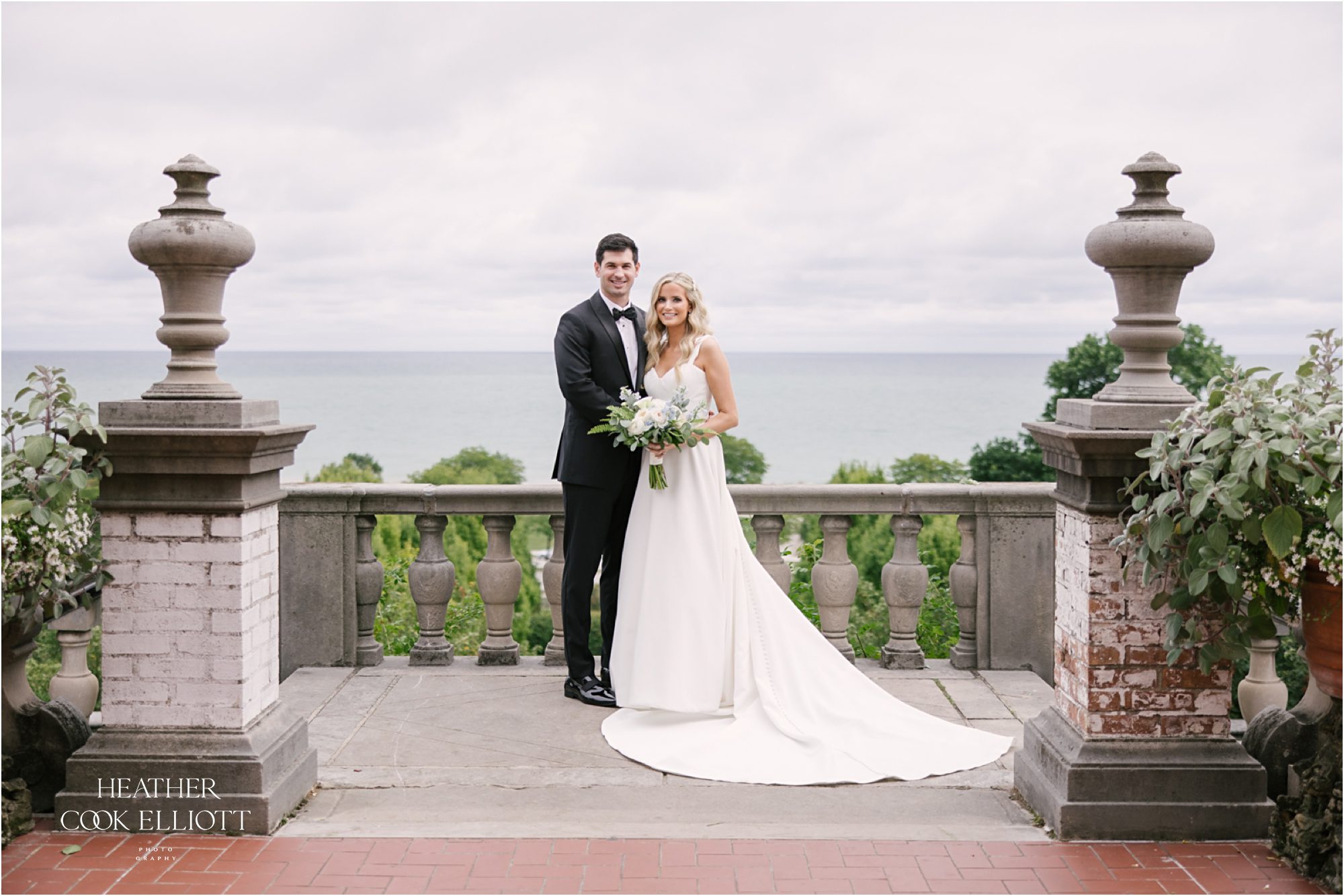 villa terrace first look and bridal portraits