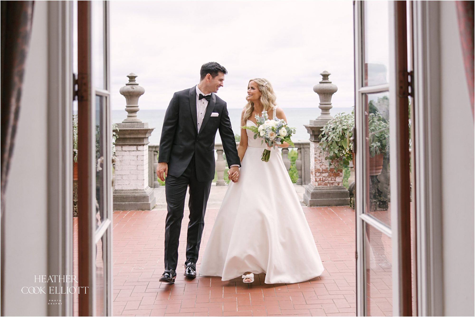 villa terrace first look and bridal portraits