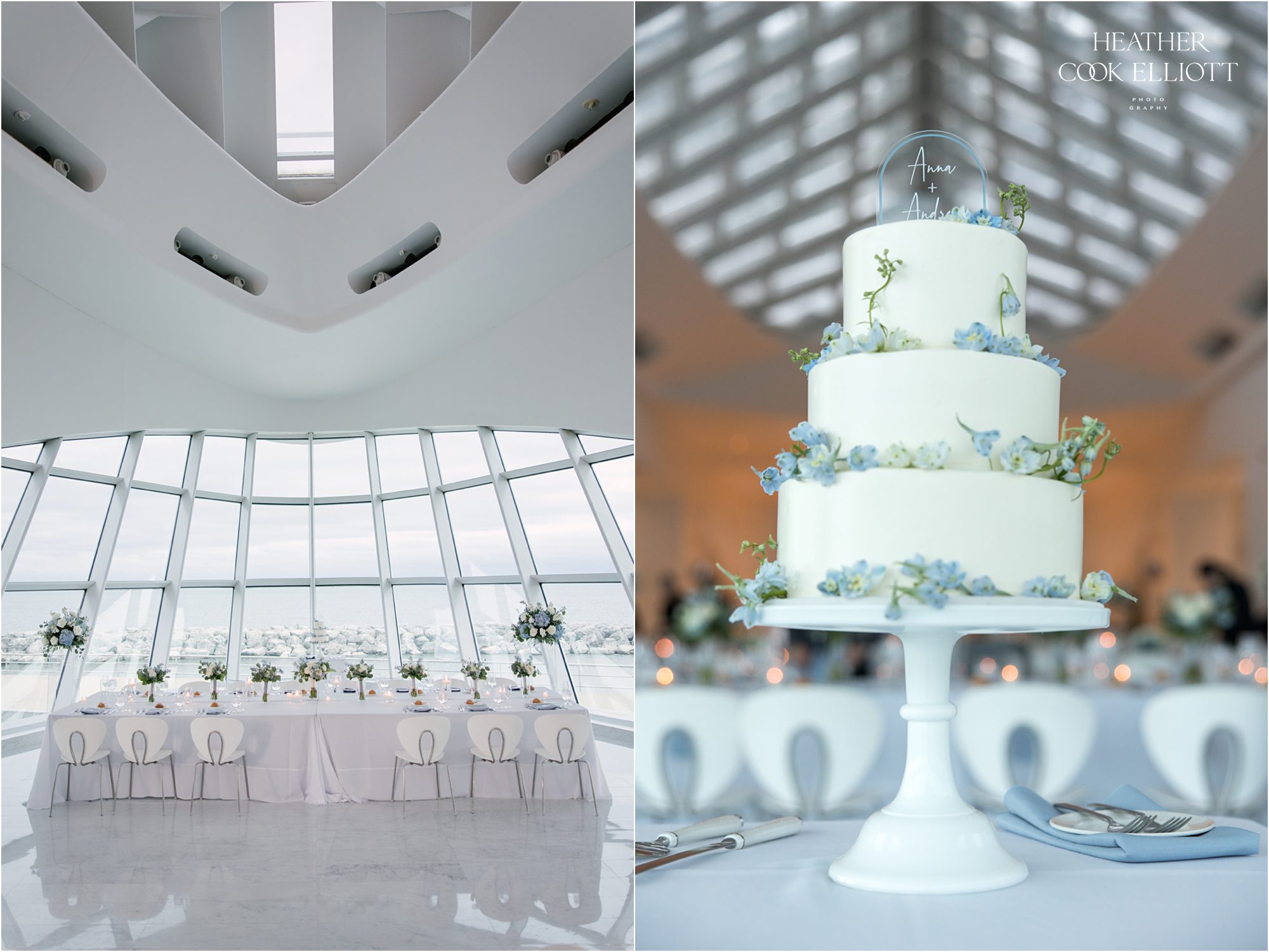 milwaukee art museum reception details in blue and cake lady cake